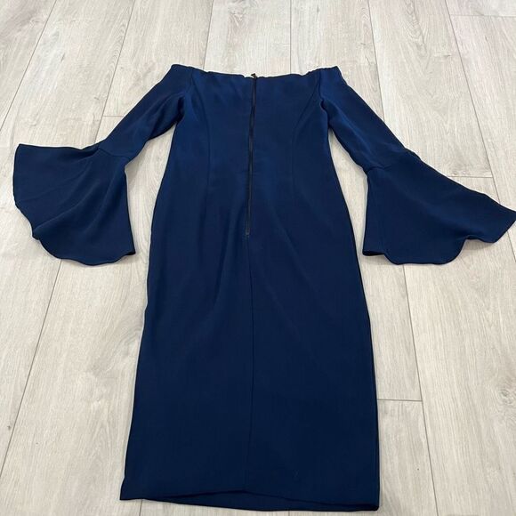 Bardot Solange Dress Navy blue Off Shoulder Bell Sleeve size Small / US 6 - Picture 2 of 7